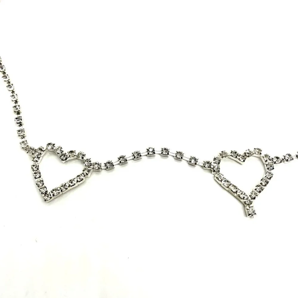 Y2K RHINESTONE BELT Silver Tone Heart Chain Waist Belt Body Chain